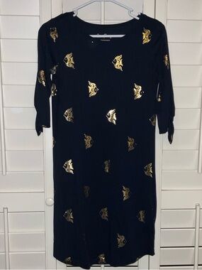 Lilly Pulitzer Navy Dress with Gold Foil Accents. 1/4 sleeves